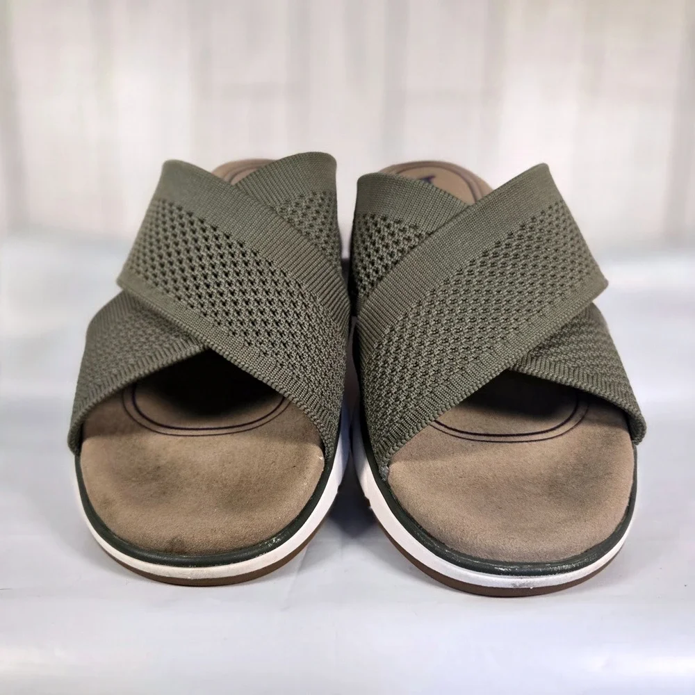 Bionica Avary Slides Womens 10M Olive Cross Strap Slip On Slip Resistant Sandals
